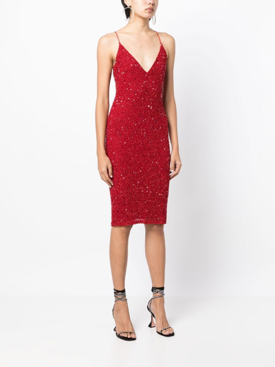 Shop Retroféte Billie Sequined Fitted Midi Dress In Rot