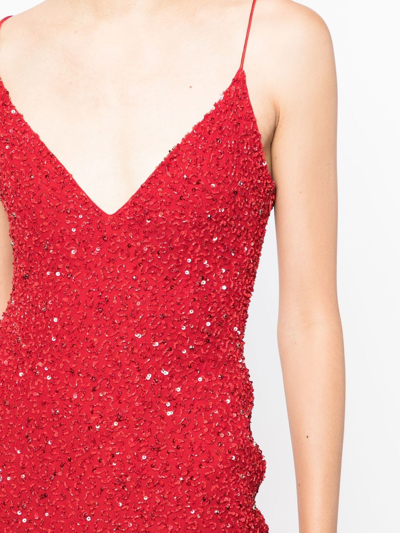 Shop Retroféte Billie Sequined Fitted Midi Dress In Rot