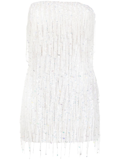 RETROFÉTE Women's Heather Sequin Star Fringe Dress White with Stars