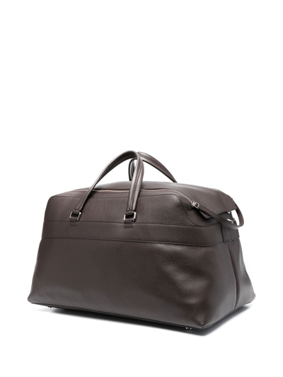 Shop Orciani Logo-detail Leather Weekend Bag In Braun