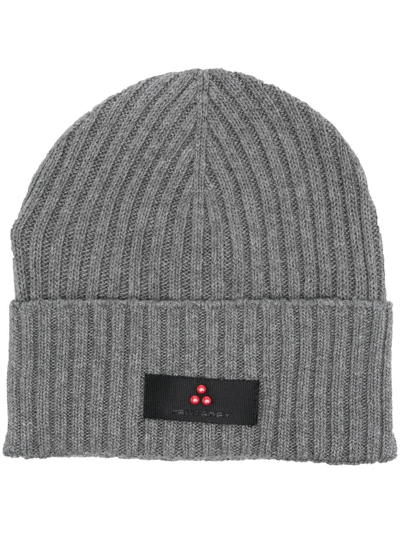 Shop Peuterey Logo-patch Ribbed-knit Beanie In Grau