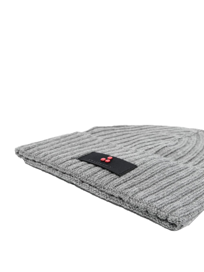 Shop Peuterey Logo-patch Ribbed-knit Beanie In Grau