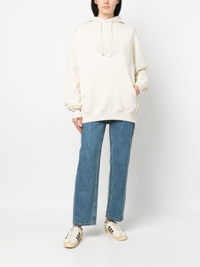 Gmbh Logo-embroidered Organic Cotton Hoodie In Beige