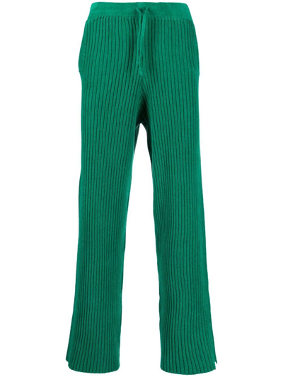 Shop Bonsai Ribbed-knit Straight-leg Trousers In Grün