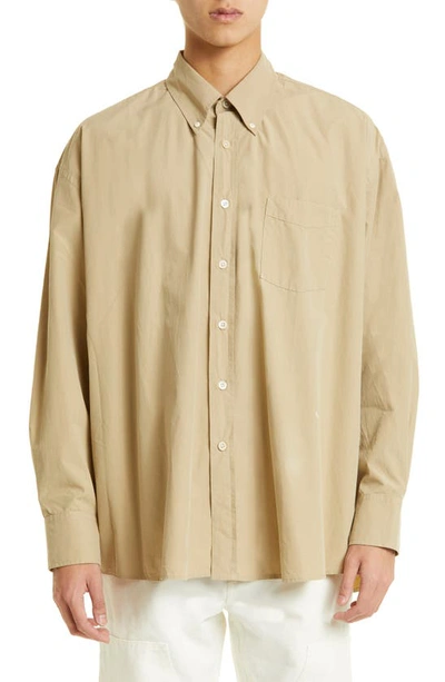 Shop Our Legacy Borrowed Organic Cotton Button-down Shirt In Khaki Humble Cotton