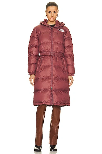 Shop The North Face Nuptse Belted Long Parka In Wild Ginger
