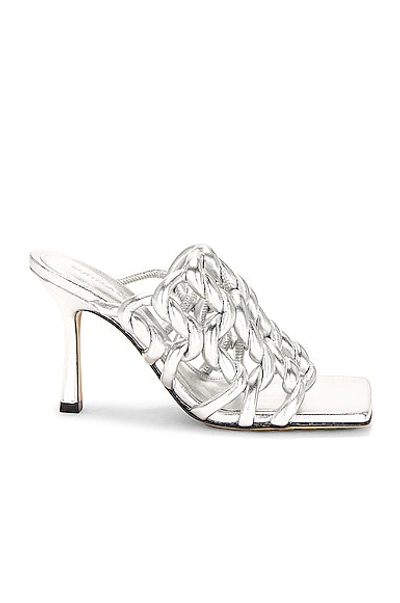 Shop Bottega Veneta Reflection Weave Stretch Mule Sandals In Silver
