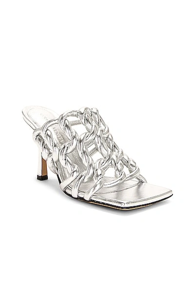 Shop Bottega Veneta Reflection Weave Stretch Mule Sandals In Silver