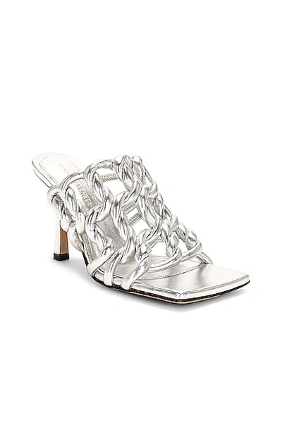 Bottega Veneta Stretch Metallic Leather Sandals In Silver
