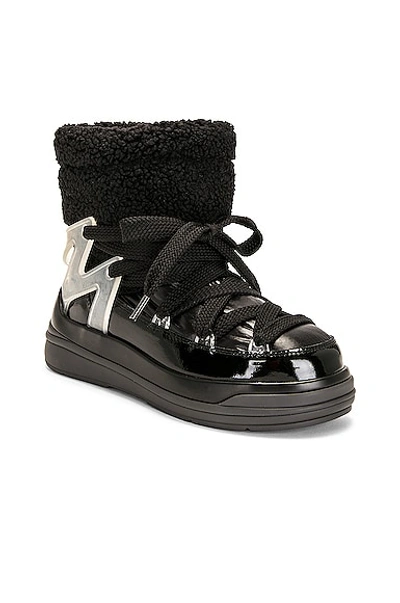 Moncler Insolux M Rubber-trimmed Fleece, Shell And Patent-leather Snow Boots In Black