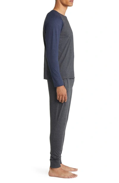 Shop Majestic Fireside Colorblock T-shirt & Pajama Pants Set In Charcoal/ Heather Navy