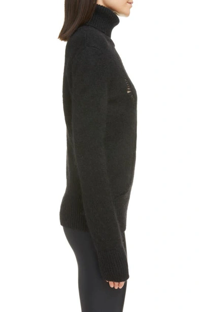 Shop Saint Laurent Lace Detail Wool & Mohair Turtleneck Sweater In Black