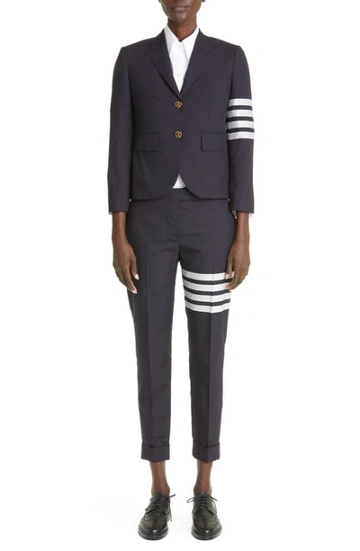 Shop Thom Browne 4-bar Wool Crop Skinny Pants In Navy