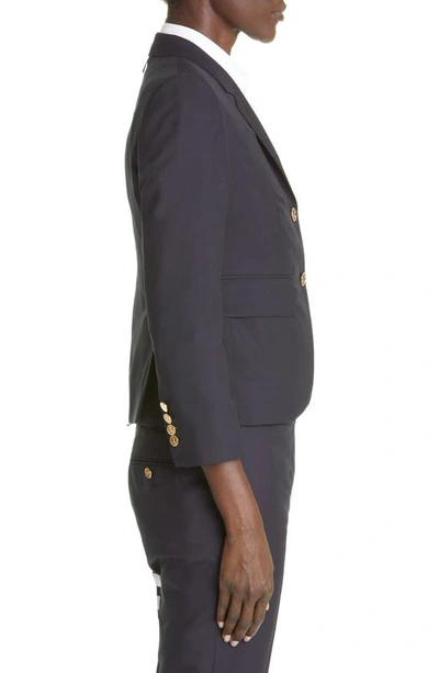 Thom Browne 4-bar Low Rise Wool Crop Skinny Pants In Navy