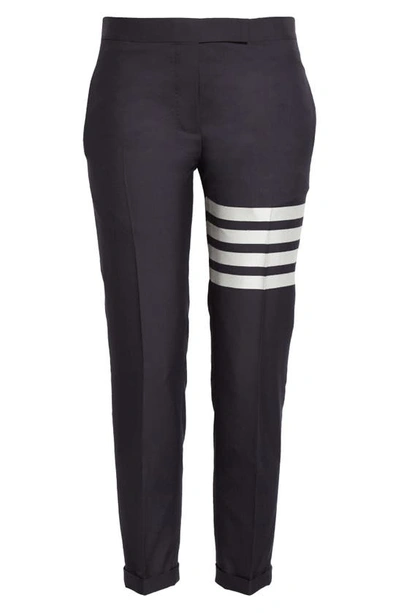Thom Browne 4-bar Low Rise Wool Crop Skinny Pants In Navy