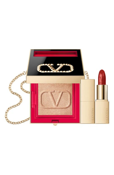 Shop Valentino Go-clutch Highligher And Mini Lipstick Set In 111 Golden Notte
