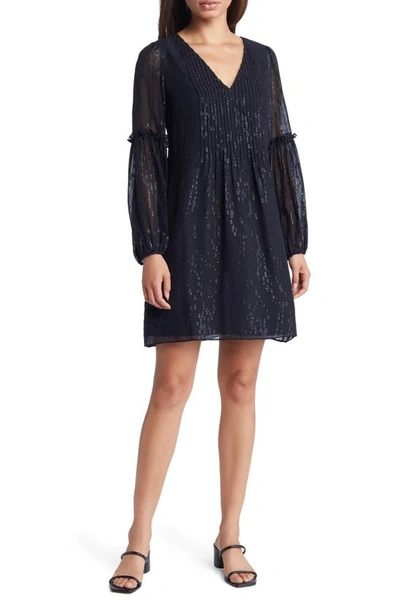 Shop Lilly Pulitzer Cleme Long Sleeve Metallic Silk Dress In Onyx Fish Clip