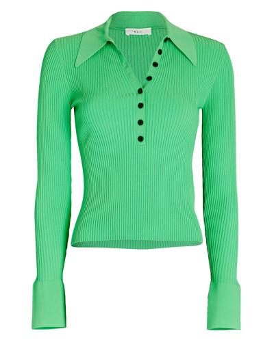 Shop A.l.c Eleanor Rib Knit Polo Sweater In Green-lt