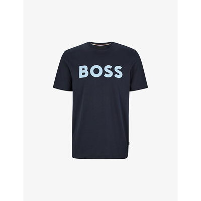 Shop Hugo Boss Boss Mens Dark Blue Logo Cotton-jersey T-shirt