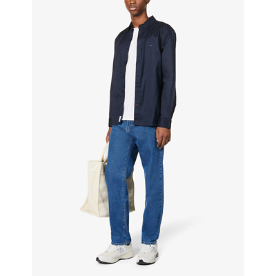 Tommy Hilfiger Core Logo-embroidered Regular-fit Cotton-poplin Shirt In Blue