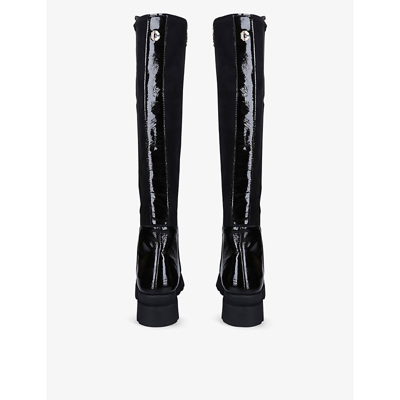 Shop Carvela Comfort Run 50 Cleated-sole Leather Knee-high Boots In Black