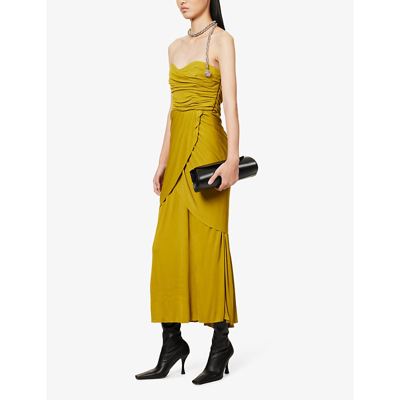 Shop Proenza Schouler Women's Olive Ruched Sweetheart-neck Woven Midi Dress