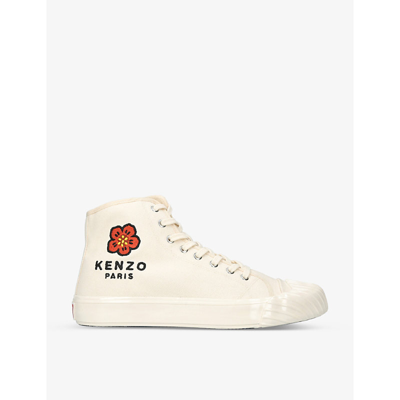 Shop Kenzo Rose-embroidered Canvas High-top Trainers In Cream