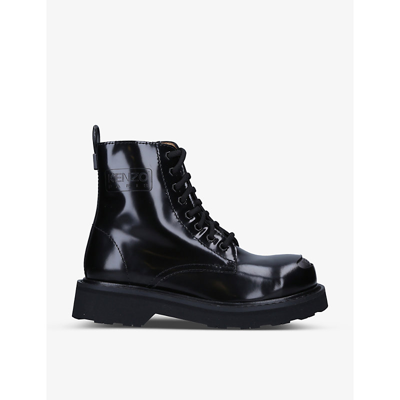 Shop Kenzo Womens Black Smile Lace-up Leather Ankle Boots