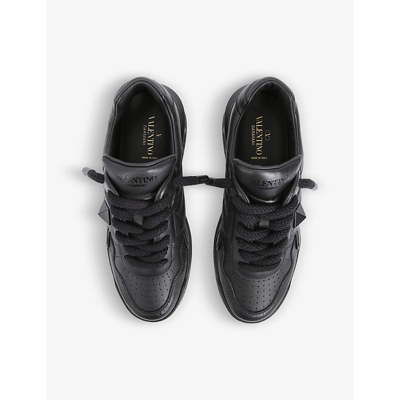 Shop Valentino One Stud Brand-embossed Leather Low-top Trainers In Black