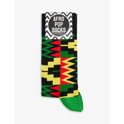 Shop Afropop Socks Men's Black/yellow Zion Graphic-print Stretch-cotton Blend Socks