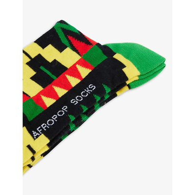 Shop Afropop Socks Men's Black/yellow Zion Graphic-print Stretch-cotton Blend Socks