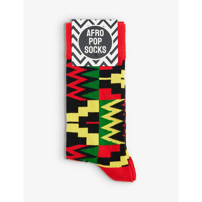 Shop Afropop Socks Zion Graphic-print Stretch-cotton Blend Socks In Red/black