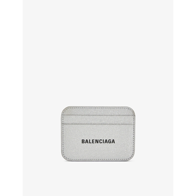 Shop Balenciaga Silver / Black Cash Logo-embossed Woven Card Holder