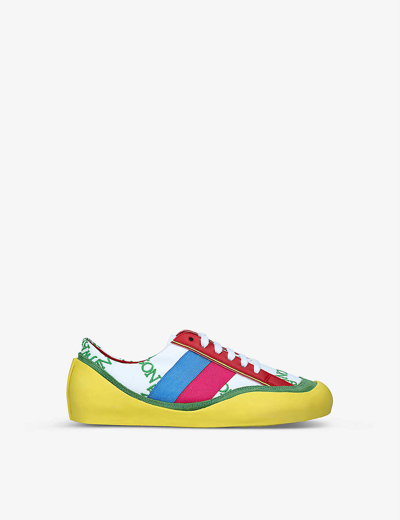 JW ANDERSON BUBBLE BRAND-PRINT COTTON AND LEATHER-BLEND LOW-TOP TRAINERS 