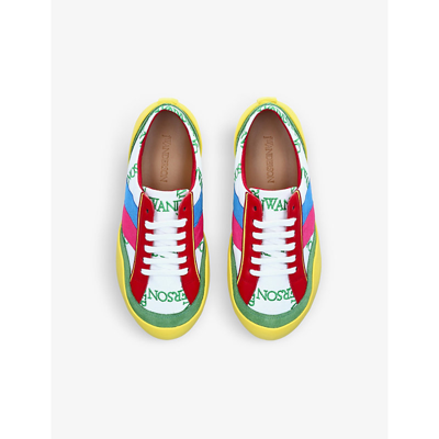 Shop Jw Anderson Bubble Brand-print Cotton And Leather-blend Low-top Trainers In Mult/other