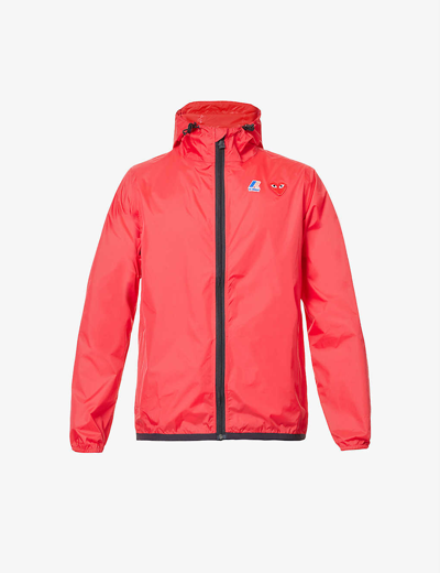 Shop Comme Des Garçons Play X K-way Hooded Shell Jacket In Red