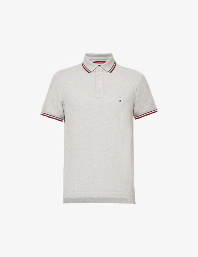 Shop Tommy Hilfiger Men's Medium Grey Heather Core Logo-embroidered Cotton Polo Shirt