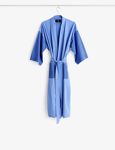 Shop Hay Duo Self-tie Cotton Robe In Blue