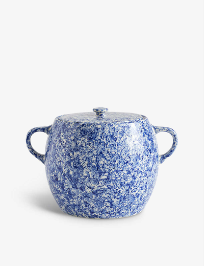 Shop Hay Sobremesa Painted-design Stoneware Bean Pot 17.5cm In Blue