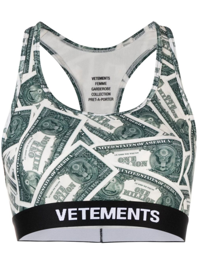Vetements Million Dollar-print Sports Bra In Green | ModeSens