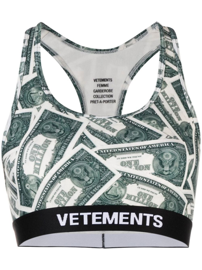 Vetements Million Dollar-print Sports Bra In Green