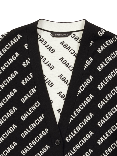 Shop Balenciaga Logo-intarsia V-neck Cardigan In Black