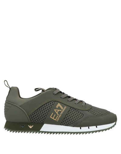 Shop Ea7 Man Sneakers Military Green Size 6 Polyester, Elastane, Polyurethane Coated, Thermoplastic Polyu