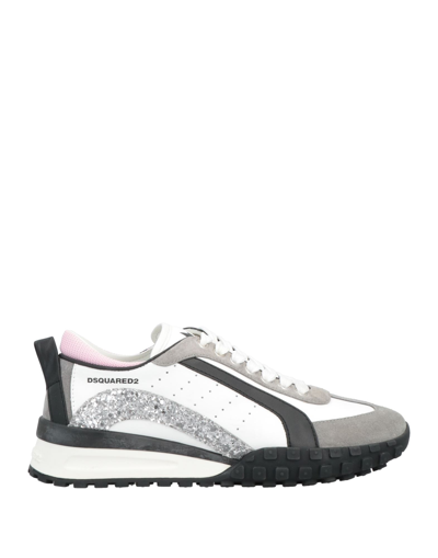 Dsquared2 White And Dark Grey Legend Sneakers With Pink Detail In Grey
