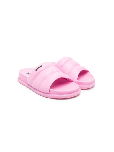 Shop Msgm Teen Logo-print Slip-on Sandals In Pink