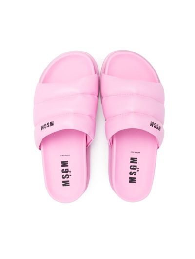 Shop Msgm Teen Logo-print Slip-on Sandals In Pink