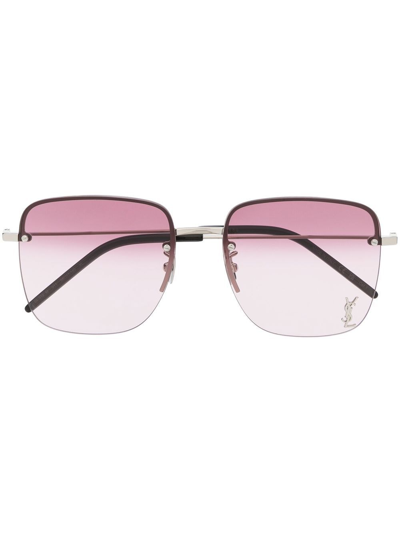 Shop Saint Laurent Square-frame Sunglasses In Silver