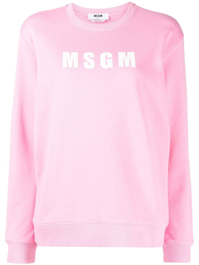 Shop Msgm Logo-print Crew-neck Sweatshirt In Pink