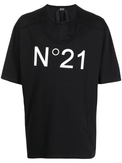 Shop N°21 Logo-print Cotton T-shirt In Black