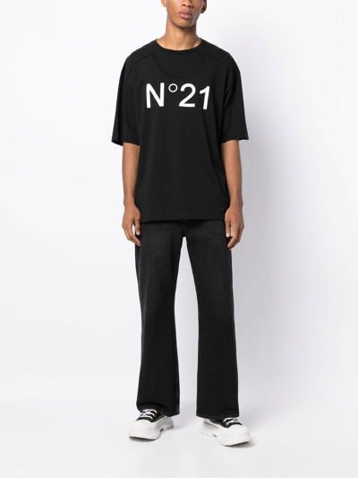 Shop N°21 Logo-print Cotton T-shirt In Black